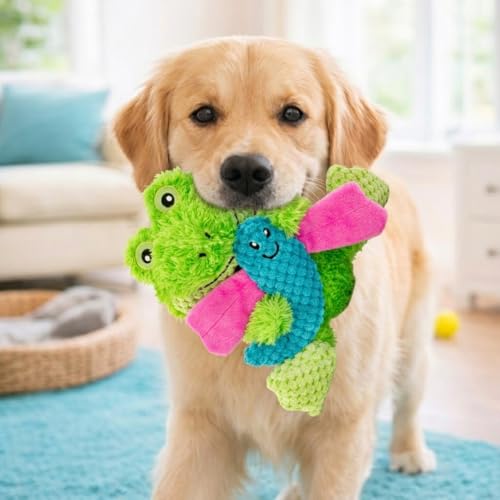 GURU Loveys Soft & Cuddly Frog Dog Toy with Removable Squeaker - Dog Toy with Multiple Textures to Stimulate Play & Engage Your Dog’s Instincts- Puzzle Dog Toy, Low-Pile & Bubble Plush - style: Frog