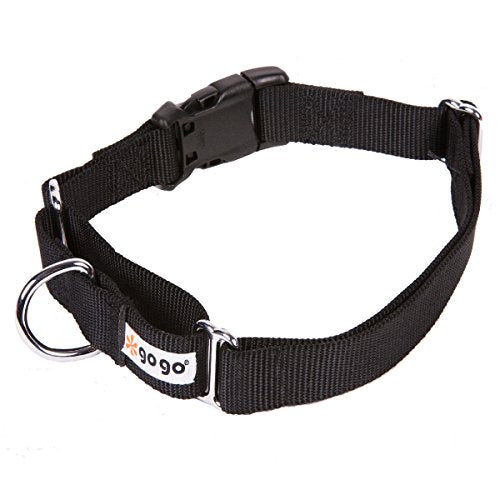 GOGO Pet Products Martingale Girth Gentle Training Collar, Medium/Large, Black - color: Black, size: Med/Lrg (1" web width)