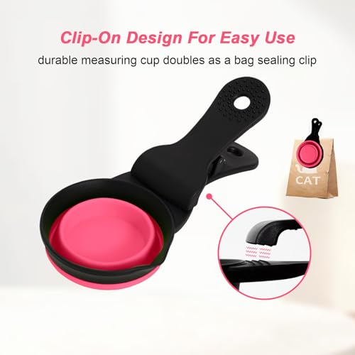 Collapsible Dog Food Scoop Foldable Pet Food Bag Clip 3 in 1 Multi-function Silicone Cat Food Measuring Cup Scoop Dog Food Scooper Pet Food Storage Clip (Rose Red, 1/2 Cup Capacity(1 Pack)) - color: Rose Red, size: 1/2 Cup Capacity(1 Pack)