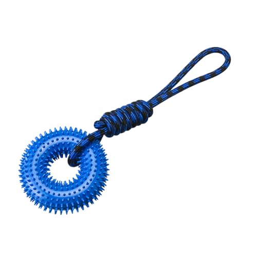 Dog Toys Squeaky - Spiky Ring for Chewers Dog Teething Toy with Rope, Squeaky Puppy Teething Spikey Glitter Ring Chew Toy, Aggressive Chew Indestructible for Puppy Teething Boredom Relief (Blue 1) - color: Blue 1