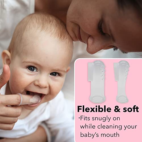 Gadgetime USA Baby Finger Toothbrush Set - Silicone Toddler Toothbrush with 3 Cases in Blue, Pink & Clear - Newborn Oral Massager