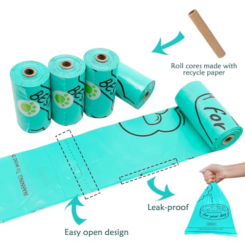 Dog Poop Bag Holder with LED Flashlight for Night Walks,Silicone Tether & Panda Pattern Clip for Used Bags, Hands-Free Metal Leash Carabiner, Includes 15 Scented Waste Bags (Crystal Blue) - color: Crystal Blue