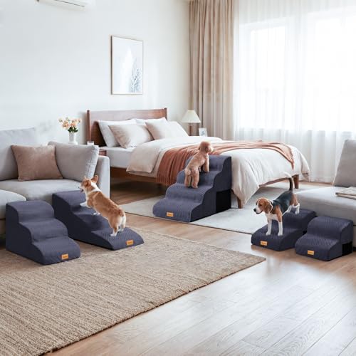 Topmart High Density Extended Foam Dog Ramp&Steps 2 Tiers,11.8" High | Non-Slip Dog Stairs,Soft Foam Pet Ladder with Removable Cover,Best for Injured,Older Cats,Pets with Joint Pain - color: Blue, size: 21.7*15.7*11.8