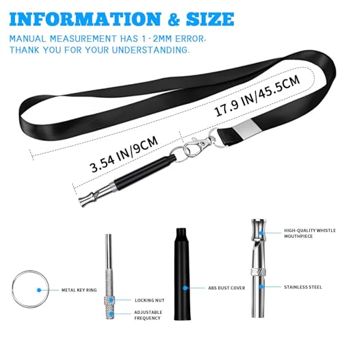 2 PCS Dog Whistles,Professional Recall Dog Training Whistle with Lanyard,Adjustable Ultrasonic Silent Dog Recall Whistles,Dog Whistle to Stop Barking Neighbors Dog,Dog Barking Stopper (Black+Black) - color: Black+Black