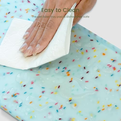 PWTAA Dog Food Mat Anti-Slip Silicone Dog Bowl Mat Thicker Pet Placemat Waterproof Cat Feeder Pad with Raised Edge Puppy Kitten Feeding Mats Suitable Small Medium-Sized Dogs Cats Eating Tray - color: Donut Blue, size: 19.4" x 9.8"