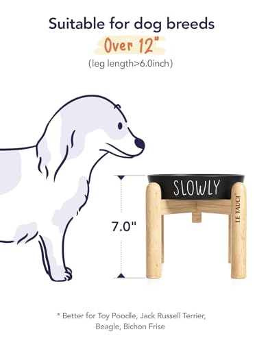 LE TAUCI PET Ceramic Slow Feeder Bowl Elevated - 1.5 Cup with Wood Stand for Small & Medium Breed, Anti-Gulping, Black - color: Black+Stand, size: M-1.5 Cups