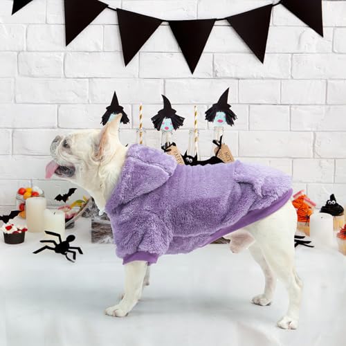 SCENEREAL Fleece Dog Sweaters Hoodie for Small Medium Large Dogs Girls Boys, Plush Fuzzy Dog Clothes Hoodies with Leash Hole, Winter/Fall Puppy Cold Weather Coat, Sherpa Hooded Sweatshirt, Purple M - color: Purple, size: Medium
