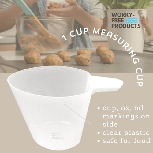 Worry-Free 1 Cup Measuring Cup - USA Made Plastic Measuring Cup, BPA Free. Clear, with Markings for Cups, ml, Ounces. Use for Dry, Liquid or as a Dog Food Scoop