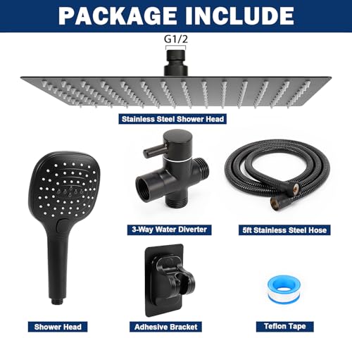 NearMoon Shower Head with Hose, High Pressure Stainless Steel Rain Shower and 3 Settings Handheld Spray Combo with Push Button Flow Control (12 Inch, Matte Black) - color: Matte Black, size: 12 Inch
