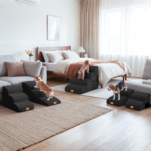 Topmart High Density Extended Foam Dog Ramp&Steps 2 Tiers,11.8" High | Non-Slip Dog Stairs,Soft Foam Pet Ladder with Removable Cover,Best for Injured,Older Cats,Pets with Joint Pain - color: Black, size: 21.7*15.7*11.8