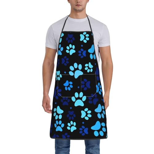 Dog Grooming Waterproof Apron with 2 Pockets, Cute Animals Puppy Dog Pets Apron - color: Blue