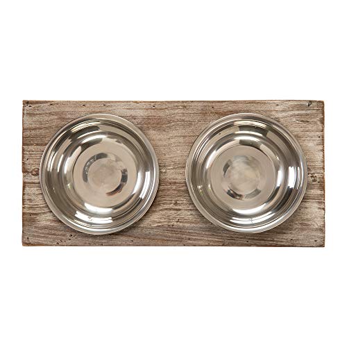 Huntley Pet Elevated Dog & Cat Double Bowl Feeder Stainless Steel Bowls (Berjen, Small) - size: Small