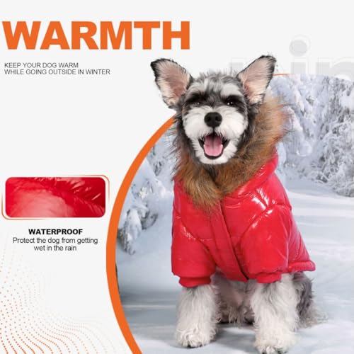 PINA Dog Winter Coat with Faux Fur Hood, Windproof and Warm, Suitable for Small to Large Dogs, Red, XXL - color: Red, size: XXL(chest:25.5in)