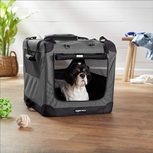Amazon Basics Folding Portable Soft Pet Dog Crate Carrier Kennel, 26 x 18 x 18 Inches, Grey - color: GREY, size: 26.0"L x 18.0"W x 18.0"H