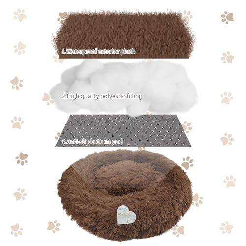 Deluxe Calming Dog Bed for Small Medium Dogs & Cats - Anti-Anxiety Donut Cuddler Cozy Warm Soft Fluffy Faux Fur Round Beds Sizes 20" Puppy Bed (Khaki, X-Small)