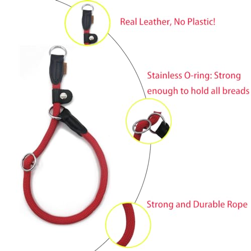 Braided Round Martingale Dog Collar, Training Collar with Slidable Stop Ring and Adjustable Stopper - Ideal for Small Dogs (S(1/4") - 14" Long, Red) - color: Red, size: S(1/4") - 14" Long with stopper