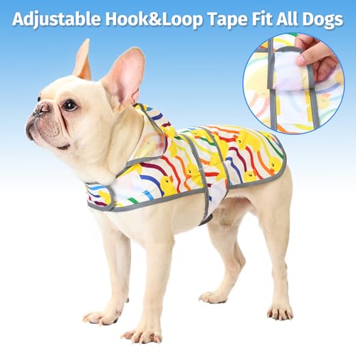 Dog Raincoat, Waterproof Dog Rain Jacket with Hood, Adjustable Rain Coat Poncho with Reflective Strips & Leash Hole for Large Medium Small Dogs Puppies, Lightweight Pet Clothes - color: Rainbow Ducks, size: Medium
