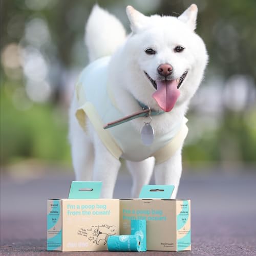 Deo Doo Dog Poop Bags with Handles 144 Counts, Ocean-Recycled, Unscented | 100% Ocean-Waste Materials, Extra thick and Leak Proof, Easy-Tie & Tear-Resistant Design for Dog Walks Cleanups - color: Ocean Blue-100% PCR from Ocean