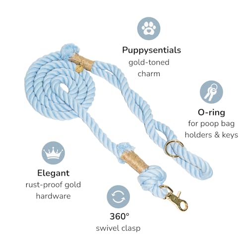 Braided Cotton Rope Dog Leash for Medium & Large Dogs – Enjoy Tangle-Free Walks with Soft Comfortable Grip & Reliable Control – Durable Design for Daily Walks, Training & Special Moments – Light Blue - color: Light Blue