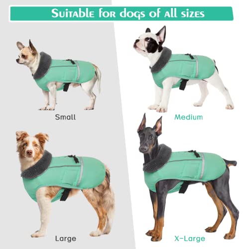QBLEEV Warm Dog Coat - Waterproof Reflective Jacket, Thick Fleece Dog Snowsuit Christmas Vest for Cold Weather, Small to Large Dogs - color: Turquoise, size: Small