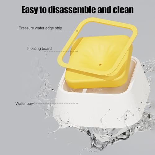 Spill Proof Dog Water Bowl 37oz, Large Capacity No Drip Pet Dispenser with Non-Slip Base, Slow Water Bowl for Dogs Puppies Indoor Outdoor Use, 22x22x8cm - color: Yellow