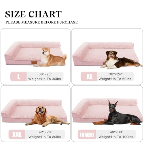 Orthopedic XL Dog Bed Large Sized Dog 48''X30'', Waterproof L Bolster Extra Large Egg Crate Foam Pet Crate Beds with Washable Removable Cover, Non-Slip Soft Pet Couch Mat, Pink - color: Pink, size: XXL:48x30x3.5 IN