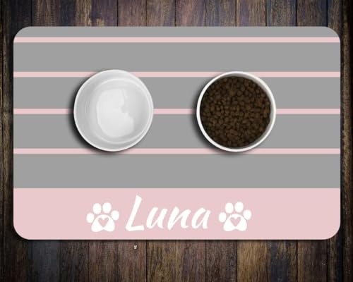 Personalized Dog & Cat Food Mat with Name Waterproof PU Pet Bowl Mat Non-Slip Rubber Bottom Easy Clean 3 Sizes (24"×16", 30"×20", 36"×24") (Striped) - color: Striped