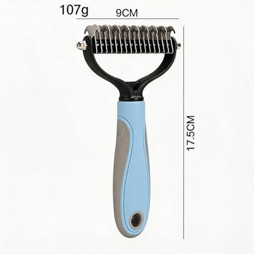 2-In-1Pet Hair Brush - Double-Sided Deshedding Dematting Tool, Undercoat Rake for Dogs & Cats, Extra-Wide Dog Grooming Brush & Deshedder Comb for Long Hair (Blue)