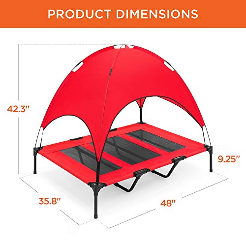 Best Choice Products 48in Elevated Dog Bed w/Removable Canopy, Red | Cooling Raised Mesh Pet Cot w/ Tent for Shade, Carrying Bag, and Breathable Fabric, Outdoor Pet Bed - size: 48in