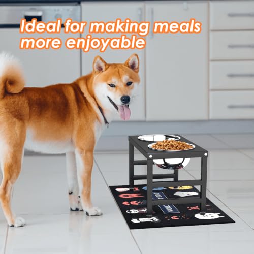 Metal Raised Dog Bowl, 10" Elevate Dog Feeder Stand, 2 Bowls & Non-Slip Mat - color: Black - L Dog Mat, size: Height:10inch