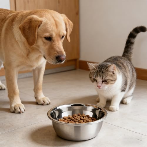 Stainless Steel Dog Bowls 2-Pack 6 Cup / 50 oz | Metal Pet Food and Water Bowls for Small to Medium Dogs, Non-Slip Dishwasher Dog Dishes with Rubber Pads
