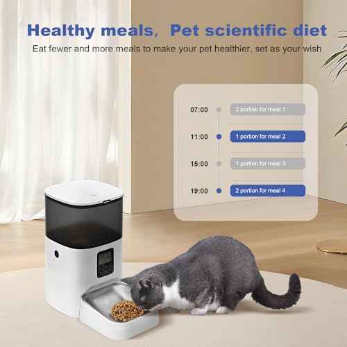 Automatic Cat Feeder, 4L Cat Food Dispenser with 10s Voice Recorder, Pet Feeder up to 8 Meals per Day, Timed Dog Feeder with Dry Food Sealed Ring - color: Jade white-pro