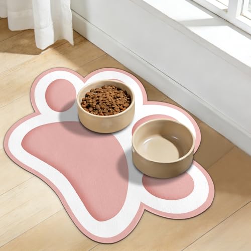 Dog Food Mat for Bowls, Absorbent Quick Dry Dog Cat Mats for Food and Water, Non-Slip Backing Pet Mat Pet Supplies - Pink 15.74 inch - color: Paw3