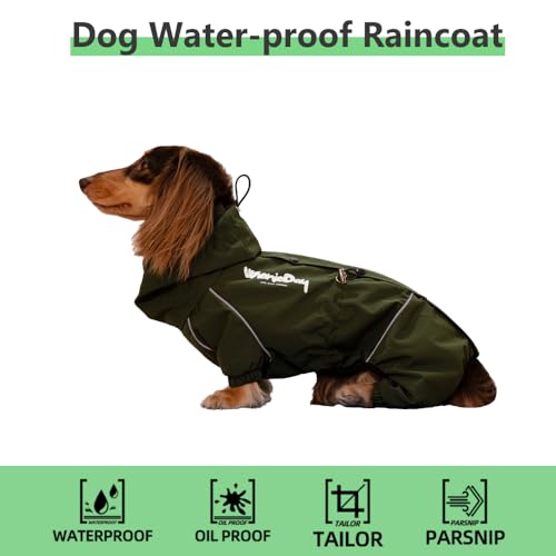 Dachshund Full Body Dog Raincoat, Waterproof 4-Leg Jacket with Removable Belly Flap, Lightweight Reflective Hooded Dog Coat for mini Dachshund Small Medium Dogs (Medium(11-15lbs)) - size: Medium(11-15lbs)