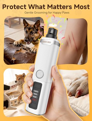 Dog Nail Grinder, Electric Dog Nail Trimmer Quiet with 2 LED Lights, 3-Speed Pet Nail Grinder for Dogs & Cats, Rechargeable 2000mAh Nail Grinder for Small Medium Large Dogs with Light, White - color: White
