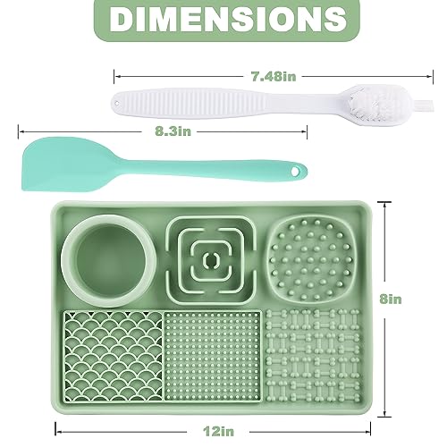 Lick Mat for Dogs, Slow Feeder Licking Mat with Suction Cups for Food and Water, Silicone Feeding Mat Perfect for Anxiety Relief Suitable for Butter Food Yogurt Peanut (Green)
