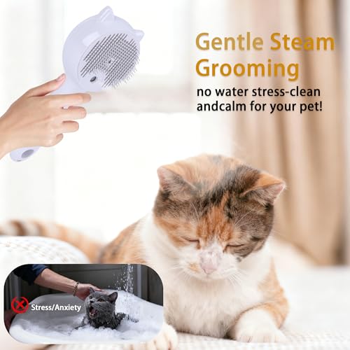 Pet Steam Brush for Cats & Dogs ,3-in-1 Pet Grooming Comb,Reduces Shedding, Soft Bristles, Promotes Healthy Coat-Comes - Includes Waterless Shampoo,White - color: White