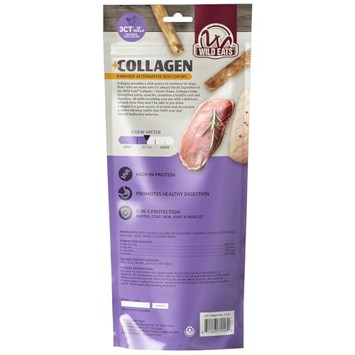 Wild Eats Real Duck Collagen Stick Dog Treat 10", 3 Count, Retriever Rolls | Long lasting rawhide and grain free chews, low fat recipe, suits medium and large breeds, satisfies natural gnawing urges - size: 11 Ounce (Pack of 3)