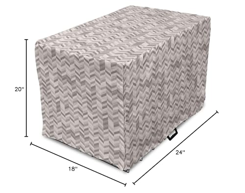 Lunarable Chevron Dog Crate Cover, Monochrome Stripes 3 Dimensional Pattern Geometric Chevron Design Abstract, Easy to Use Pet Kennel Cover for Cats & Medium Dogs, 24 Inch, Taupe and Grey - color: Taupe and Grey, size: 24 Inch