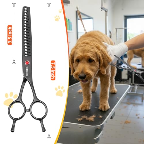7.5" Dog Grooming Scissor - Professional Thinning Chunker Shear with 18 Teeth Japanese Stainless Steel Hair Scissors for Dogs, Cats and Other Pets (Chunker, Black) - color: Black