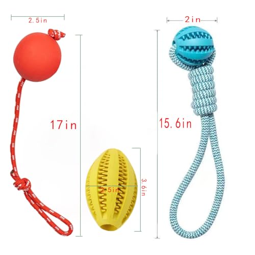 3 Pack Heavy Duty Dog Rope Toys for Breed Aggressive Chewers, Treat Balls and Dog Squeaky Toy for Puppies & Small Dogs
