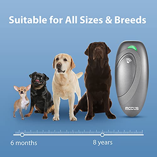 MODUS Dog Barking Control Devices 3 Modes Ultrasonic Dog Training and Anti-Barking Device Rechargeable Dog Barking Deterrent Devices.Alternative to Anti bark collar,Barking Silencer Indoor and Outdoor - color: Grey Dog Barking Deterrent Devices