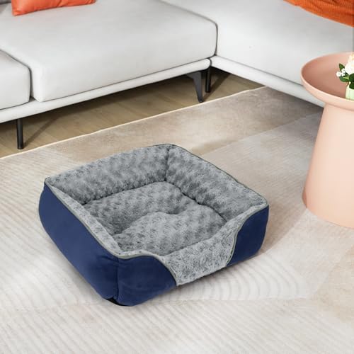 INVENHO Medium Dog Bed Rectangle Washable Orthopedic Soft Calming Sleeping Durable Pet Cuddler with Anti-Slip Bottom - color: Navy, size: M(25"x 21"x 8")