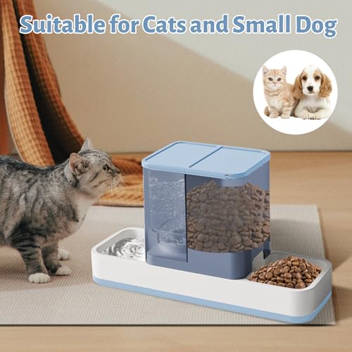 Yummy Sam Automatic Small Pet Feeder and Water Dispenser, 2 in 1 Gravity Cat Auto Pet Feeder and Waterer Set Feeder Dish for Small Medium Pets Dog Puppy Kitten (Blue) - color: Blue