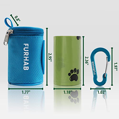 FURHAB Dog Poop Bag Holder for Leash Doggie Waste Bag Dispenser Soft Fabric Puppy Potty Carrier Small Doggy Zipper Pouch with Carabiner Clip 1680D Nylon Oxford with 1 Roll of Pet Trash Bags, Sky Blue - color: Sky Blue