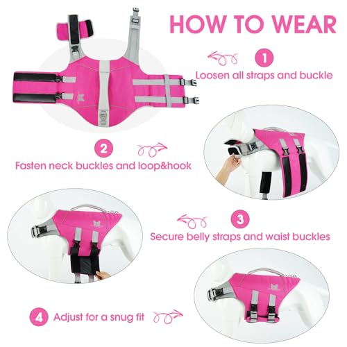 Nanaki Dog Life Jacket Large, Dog Life Vest for Swimming Boating-High Buoyancy Dogs Swim Vest with Rescue Handle D-Ring Reflective Adjustable Ripstop Floating Lifejacket,Golden Retriever,Rose Red,XL - color: RoseRed, size: X-Large