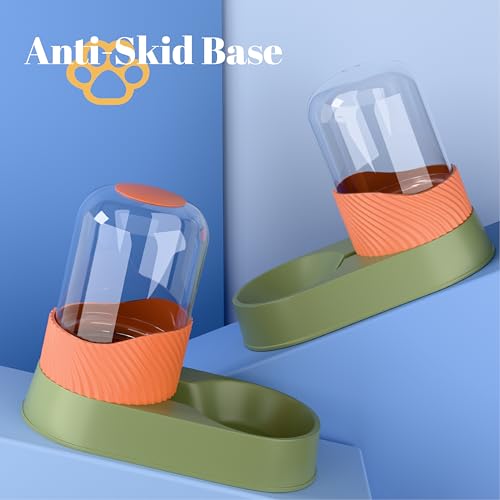 Automatic Cat Feeder and Water Dispenser 2Pcs, Dog Gravity Food Feeder and Water Bowl for Small Medium Pets Puppy Kitten, 3.5L/118.36oz Large Capacity, Easy to Clean (Orange) - color: Orange-Green