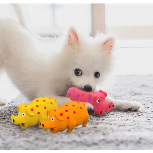 Andiker Dog Squeaky Toy, Dots Latex Dogs Chew Toys with a Oinks Sound Squeaker Grunting Pig Dog Toy Durable Self Play 8" Dogs Squeeze Toy for Dental Biting Chasing to Kill Boring Time (Pink) - color: Pink