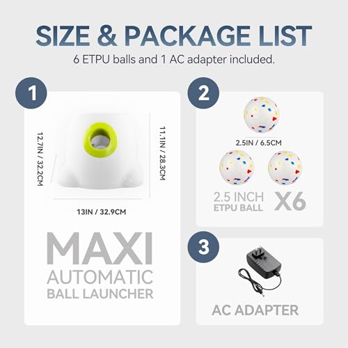 ALL FOR PAWS Automatic Dog Ball Launcher with 2.5in EPTU Balls, Ball Thrower for Medium to Large Dogs, Interactive Dog Fetch Toy for Mental & Physical Exercise - size: Max Size-EPTU Balls