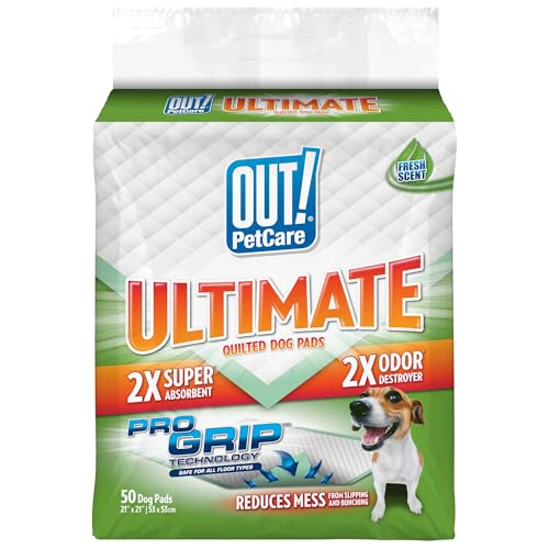 OUT! Petcare Large Dog Pee Pads, Disposable Quilted Training Pads with Pro-Grip, Leak Proof Absorbent Backing, Fast Drying, Puppy Housebreaking, Non Slip, Indoor Pet Potty Supplies, 21x21, 50 Count - size: 50 ct